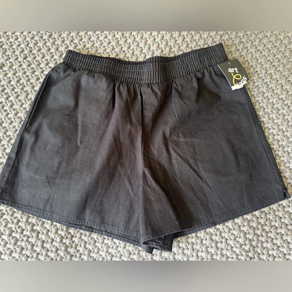 Simple, black elastic waist shorts